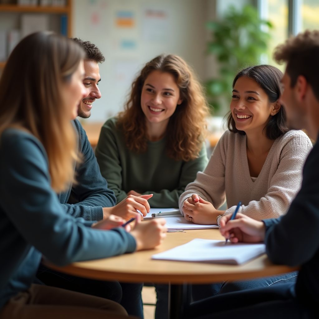 Estudiantes en clase de conversación