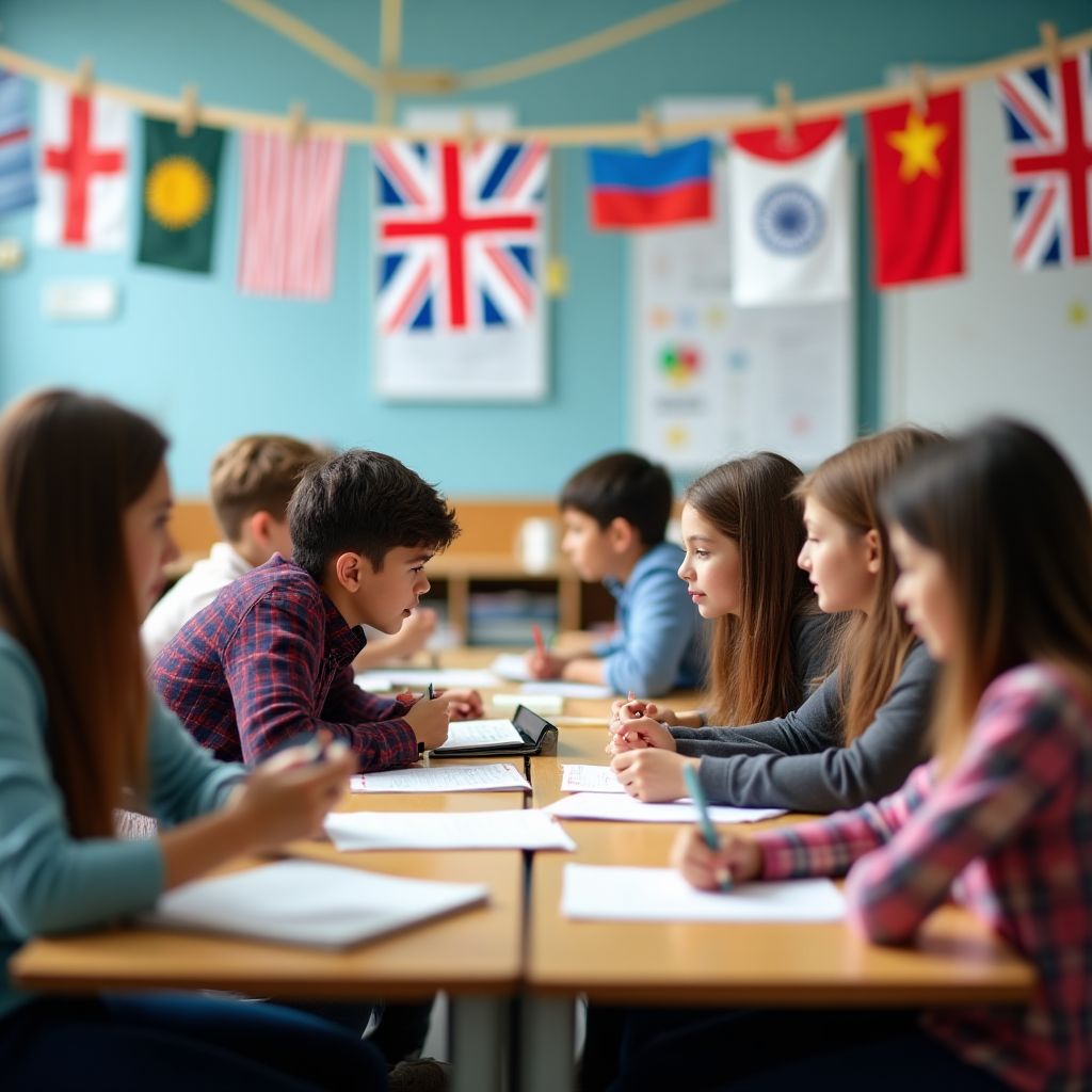 Estudiantes aprendiendo inglés
